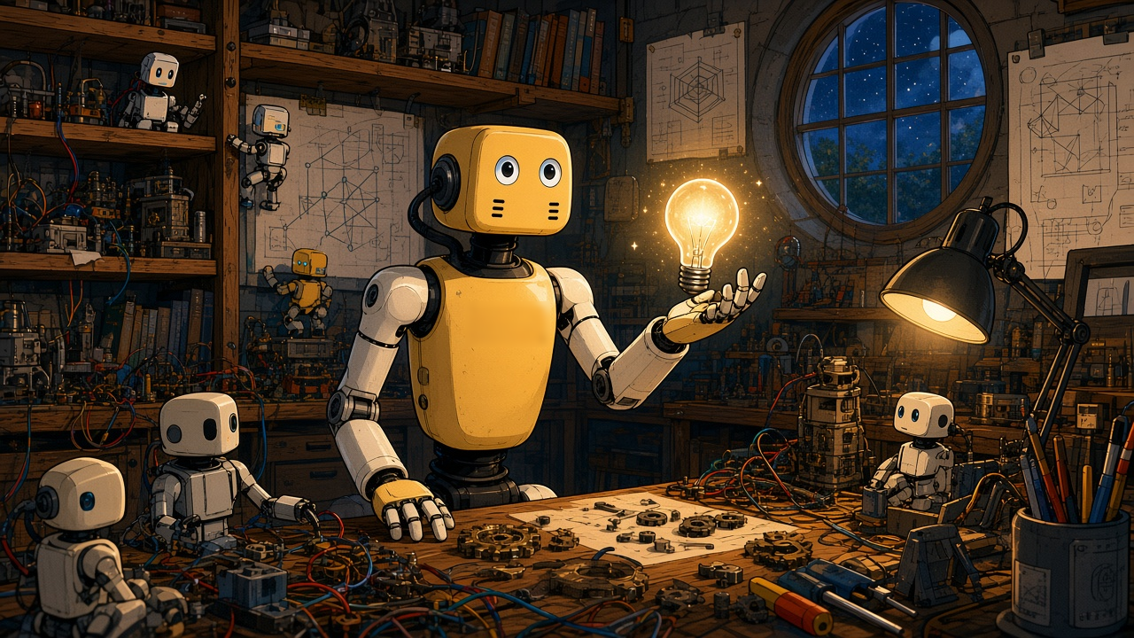 Lumi Bot in the workshop holding a glowing light